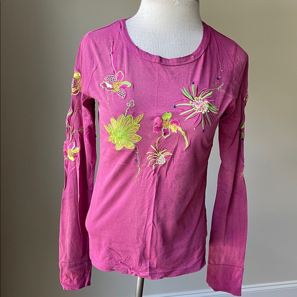 LaRok Pink Floral Embroidered Blouse